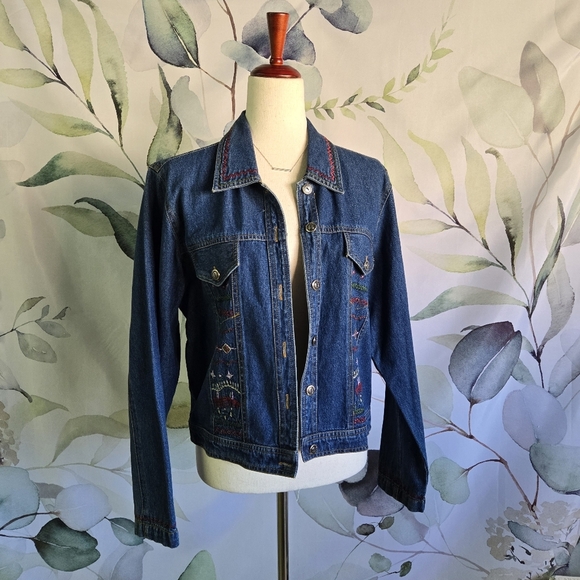 New Identity Jackets & Blazers - NEW IDENTITY | Vintage Embroidered Denim Jacket sz L